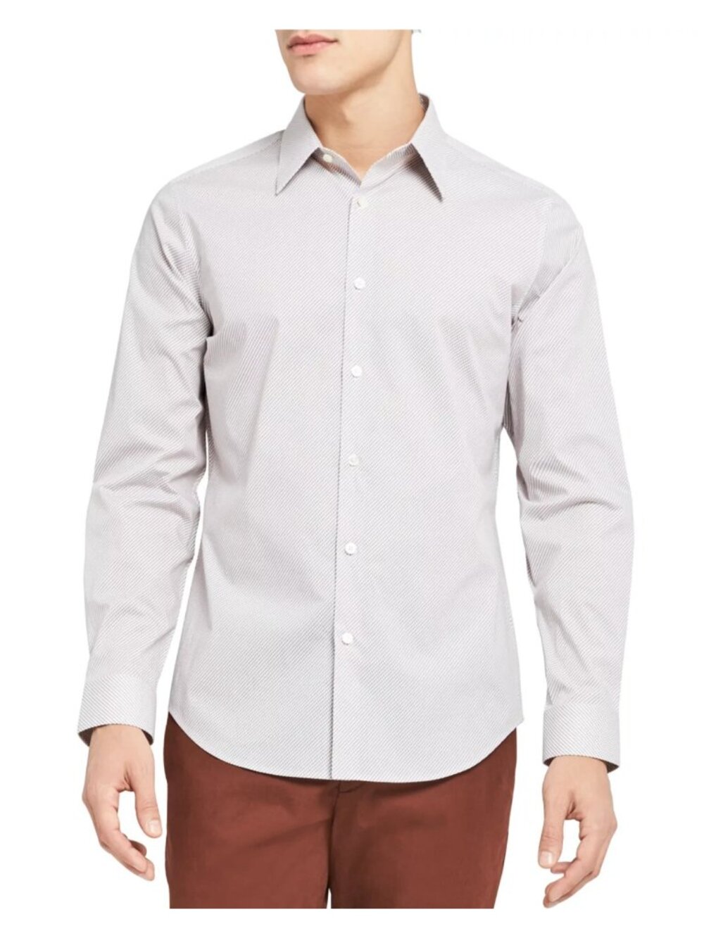 Theory Sylvain Micro Print Button Down Shirt Brown Size M MSRP $225